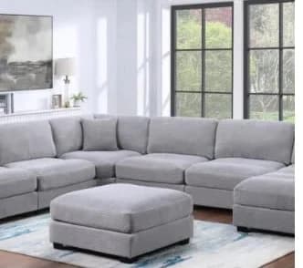 Gray sectional sofa L122 Violet Gray with ottoman in modern living room, on sale for $1,599.00