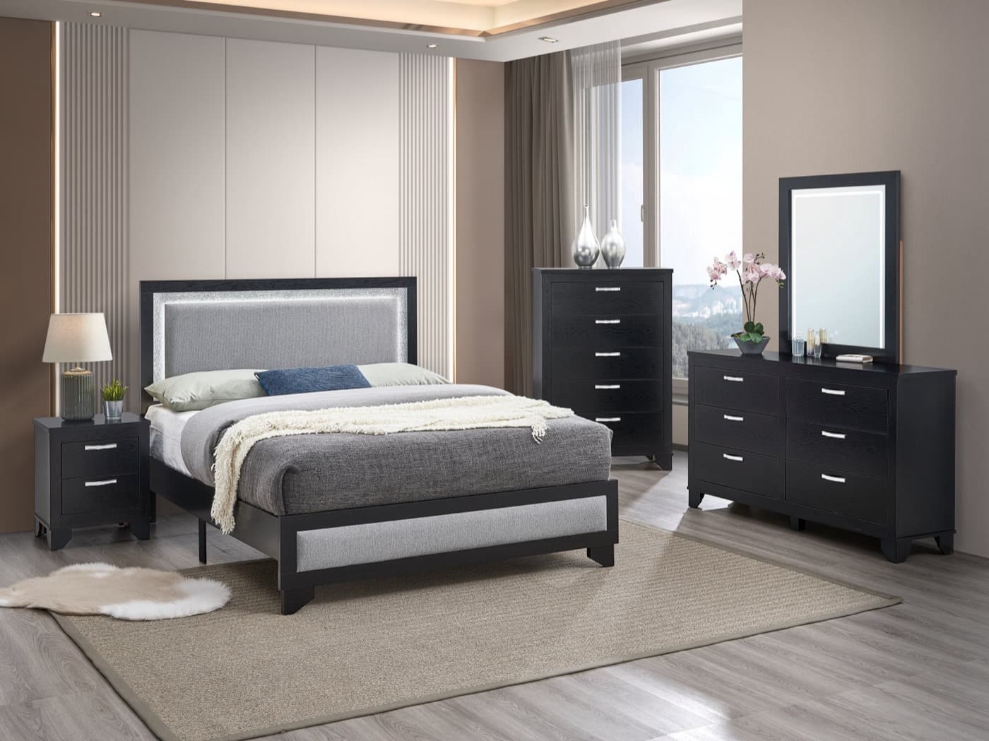 Aya black full-size 4-piece bedroom set